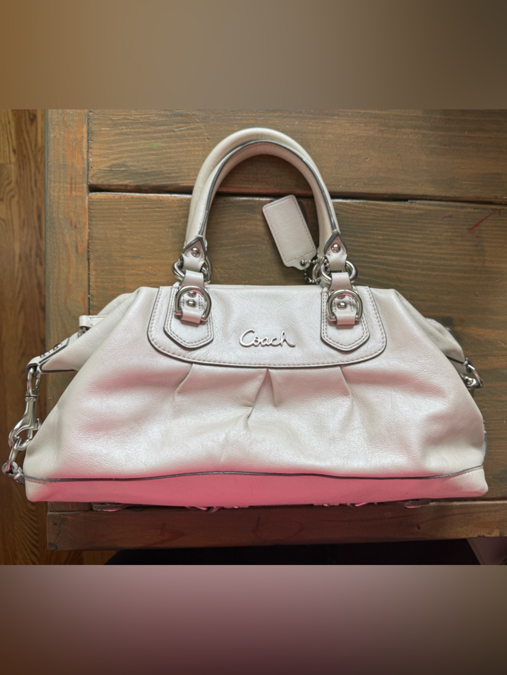Coach Soft Pebbled Leather Satchel in Cream - Picture 5 of 5